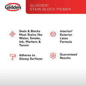 Glidden primer being rolled onto wood surface for quick topcoat readiness.