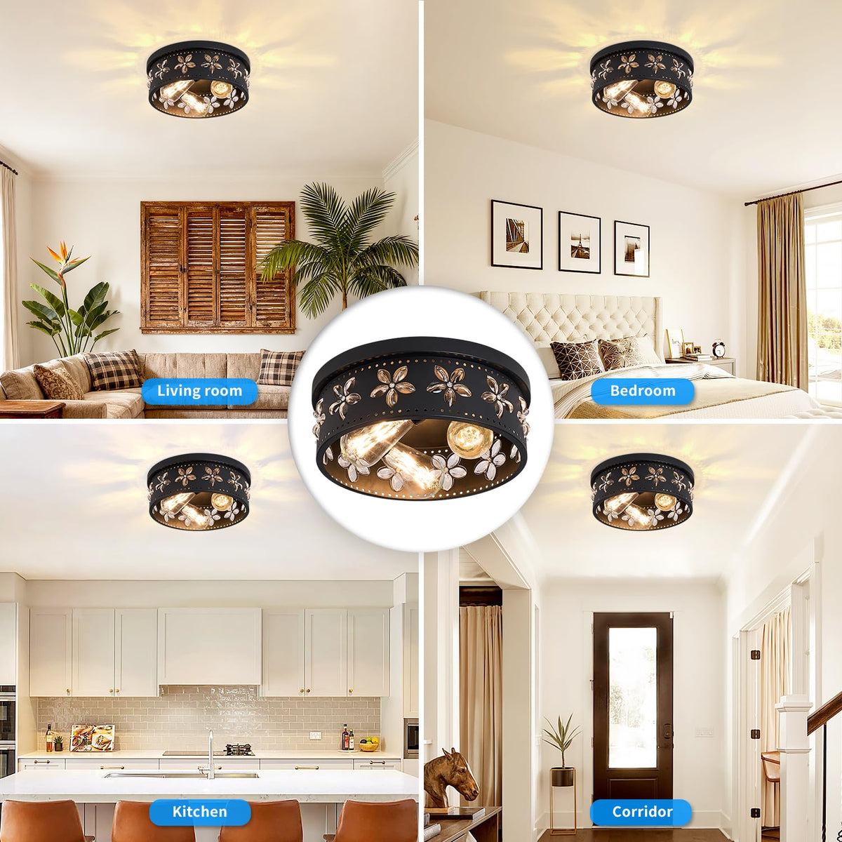 Glintawn industrial farmhouse ceiling light suitable for living room, bedroom, or hallway.