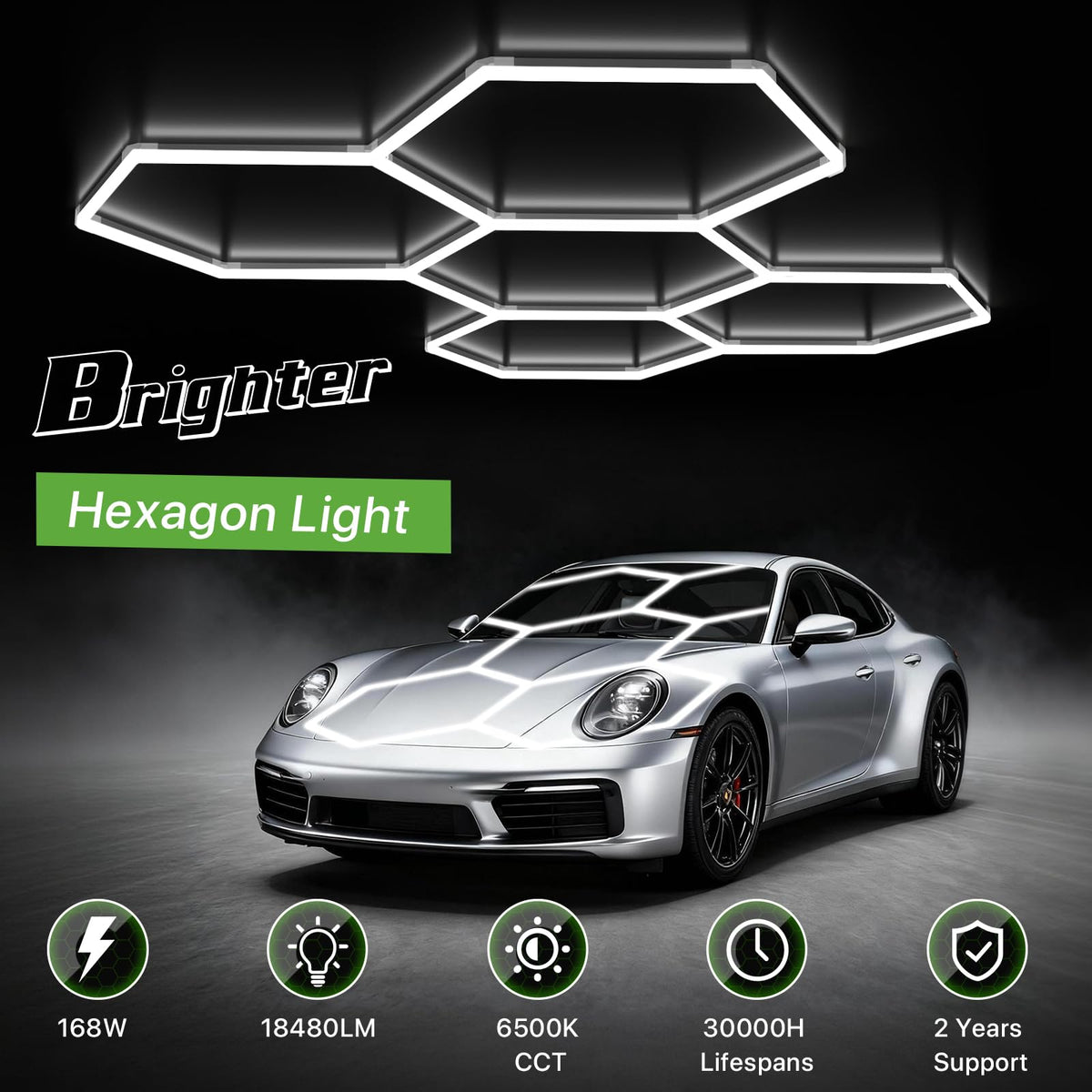Glitgate hexagon LED garage light during ceiling installation for easy mounting