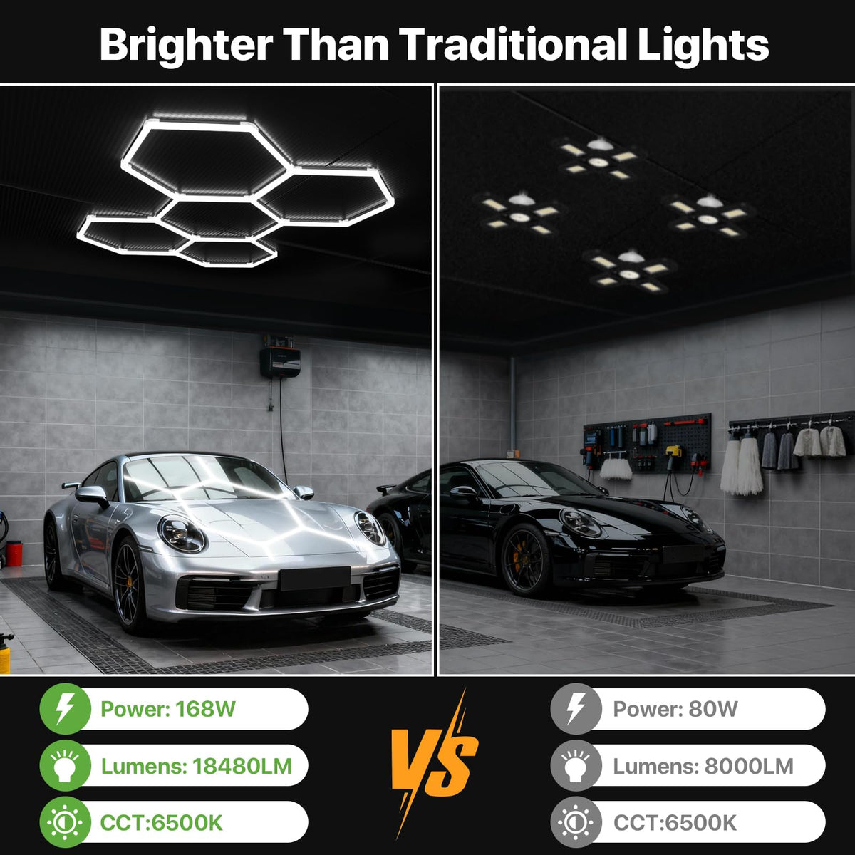 Glitgate hexagon LED light grid detail illustrating modular layout