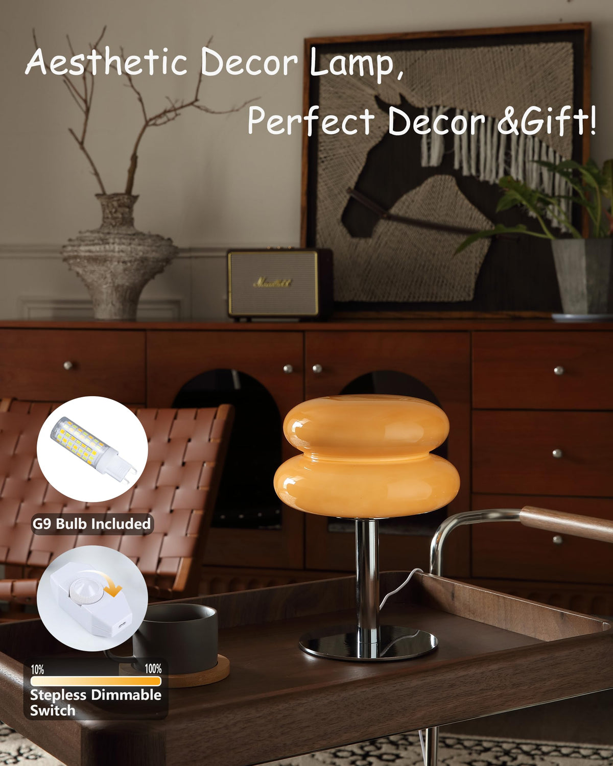 Glivpny hand blown shade adds texture to your nightstand.