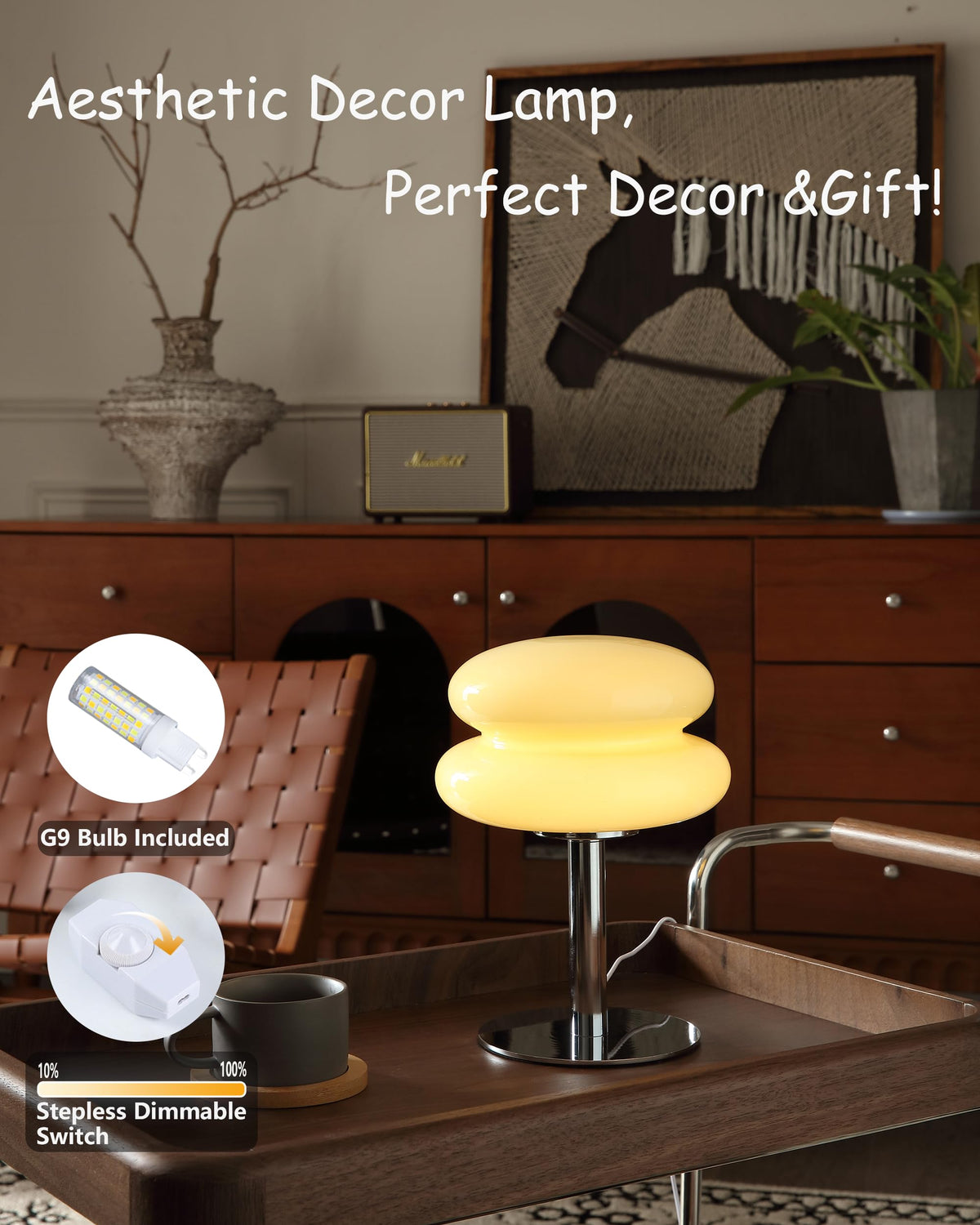Glivpny bedside lamp shown with dimming control for customizable brightness.
