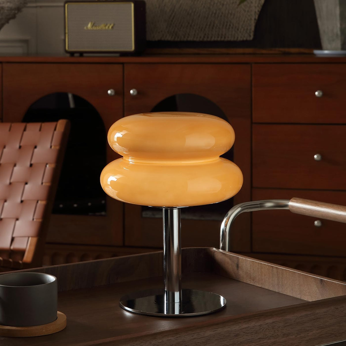 Glivpny mushroom lamp with an egg tart glass shade for warm bedside ambience.