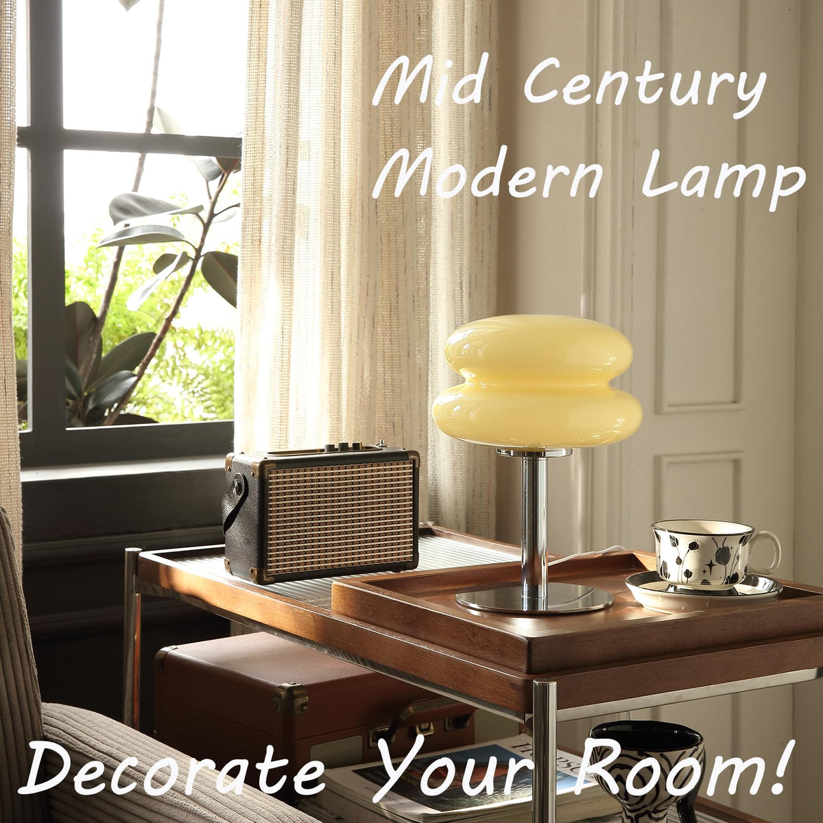 Glivpny lamp features a silver metal pole and hand-blown glass shade for chic decor.