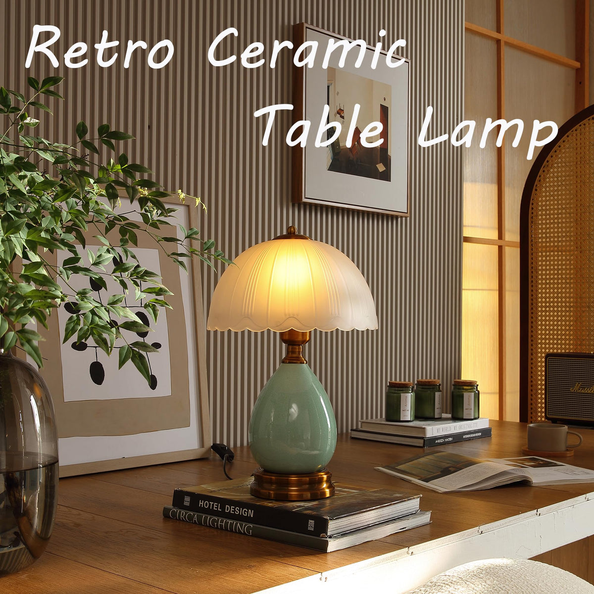 Glivpny vintage lamp on a nightstand provides soft illumination for calm evenings.