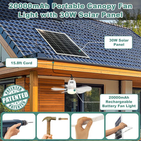 Gliztech solar ceiling fan light motor close-up highlighting quiet operation.