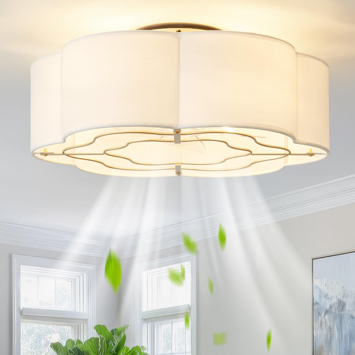 Glmthux caged ceiling fan with light in flush mount enhances small living spaces