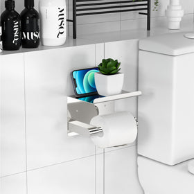 GLNLQ toilet paper holder offers self-adhesive or drilled installation.