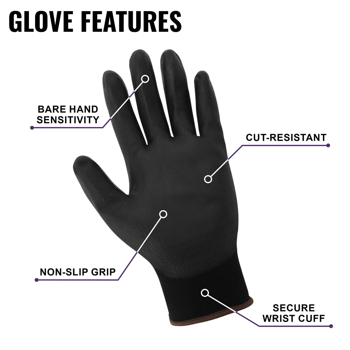 Global Glove PUG-17-L-12 polyurethane dip palm provides secure non-slip grip