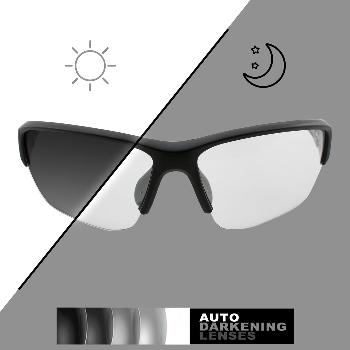 Global Vision Hercules 7 photochromic lenses adapt to light for versatile day-to-night use.