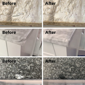 Globalcom Marble Repair Kit fills quartz surface dents with a durable finish.