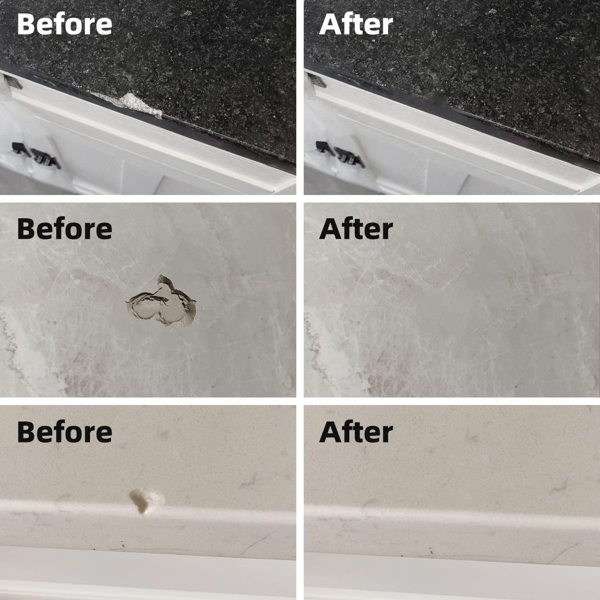 Globalcom porcelain and stone repair application on surface with seamless blending.