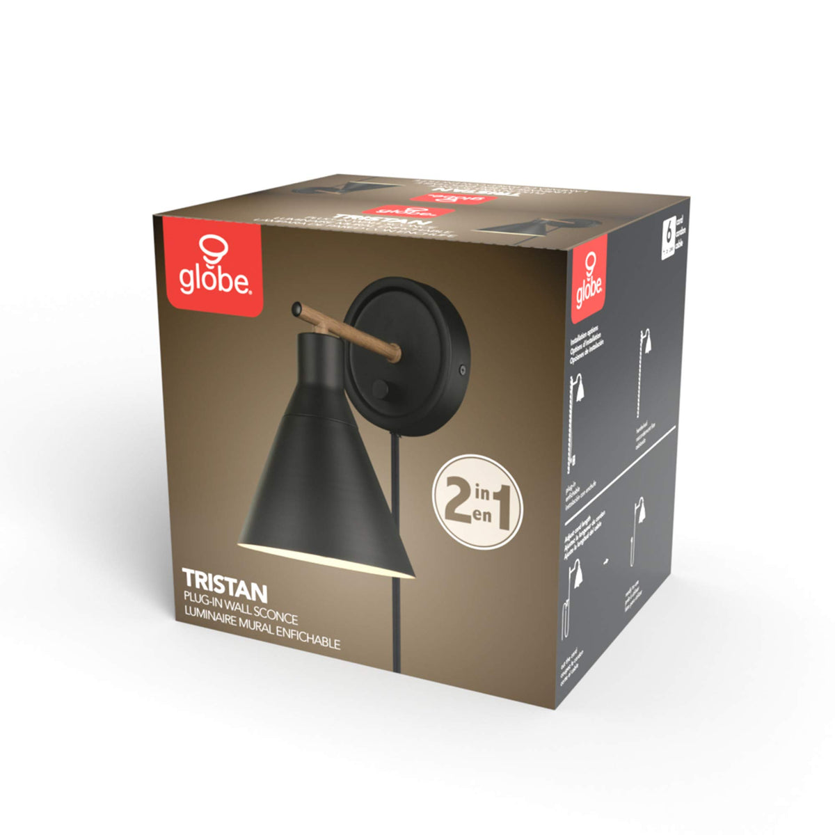Globe Electric 51725 black fabric cord contributes a sleek look.