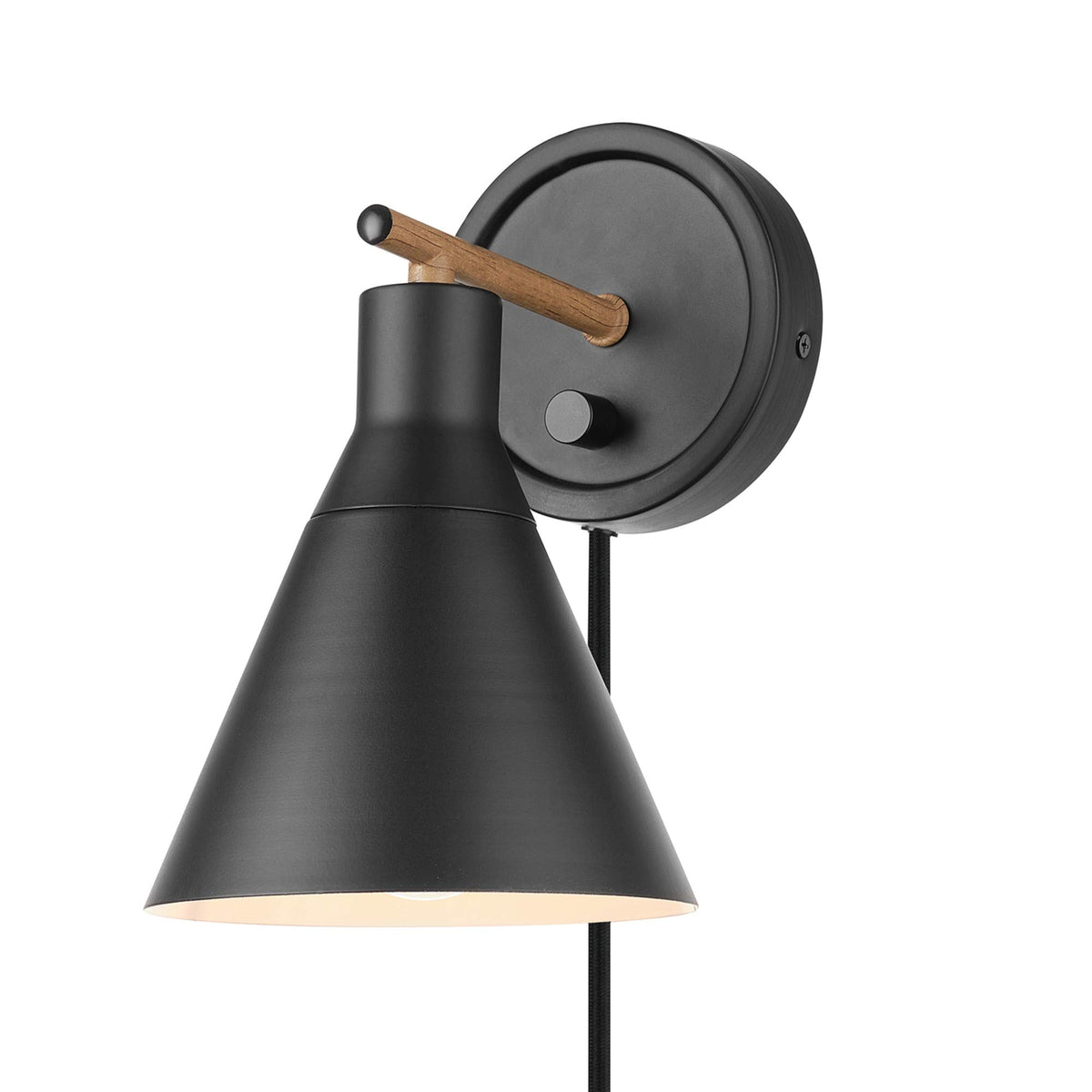 Globe Electric 51725 cone shade on a modern sconce for ambient lighting.