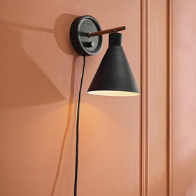 Globe Electric 51725 faux walnut accent offers warm contrast.