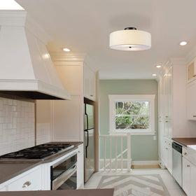Close-up of Globe Electric 60315 white linen shade for soft illumination