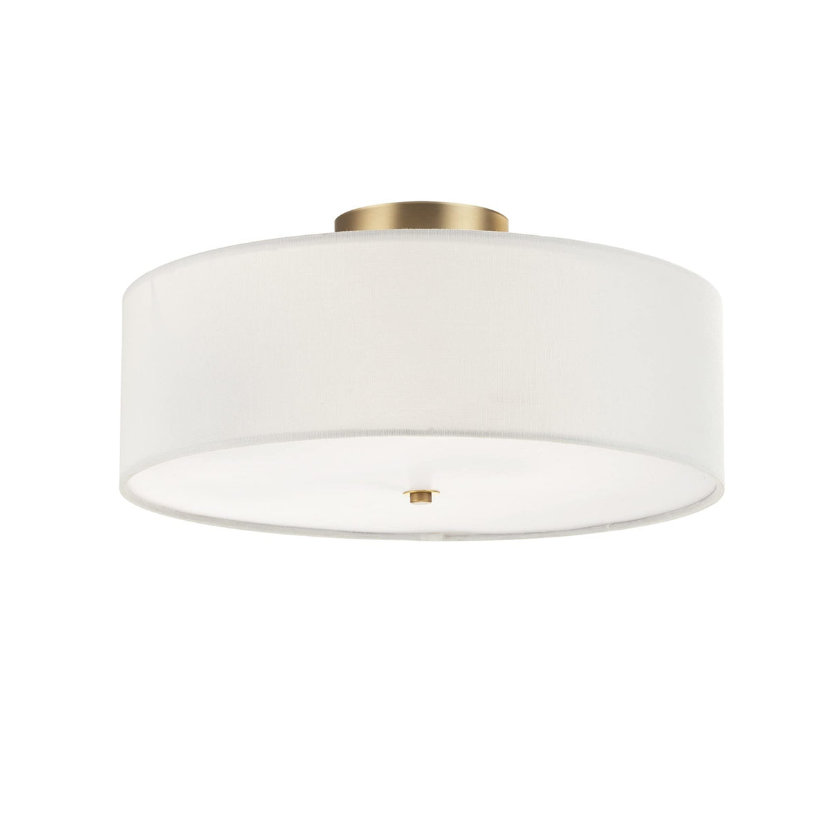 Globe Electric 2-light flush mount brass shade offers warm kitchen lighting.