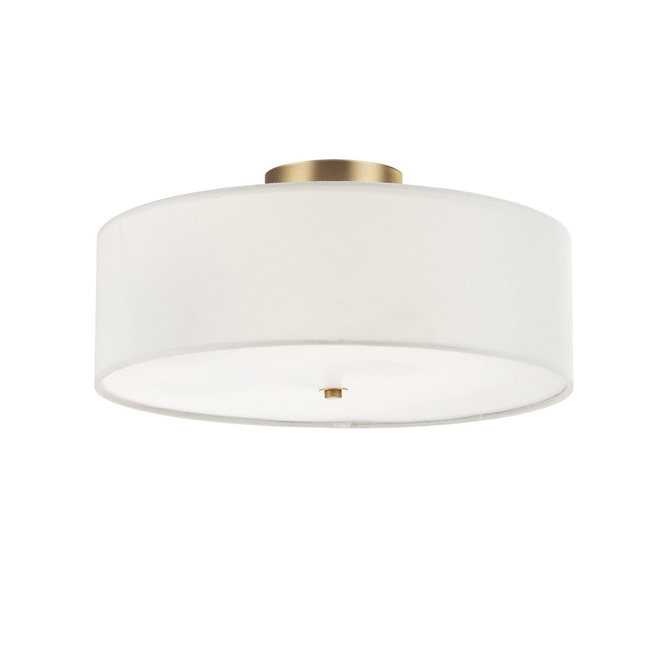 Globe Electric 2-light flush mount brass shade offers warm kitchen lighting.