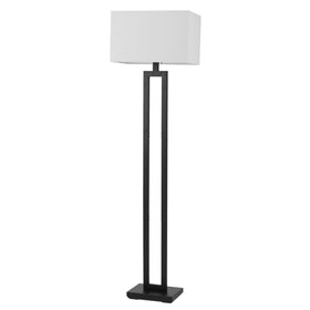 Globe Electric 67046 floor lamp in matte black with white linen shade for cozy, diffused lighting.