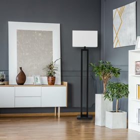 58-inch tall Globe Electric 67046 lamp height enhances corners and vertical space.