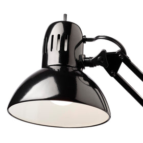 Black finish Globe Electric Architect lamp adds contemporary style to workspace.