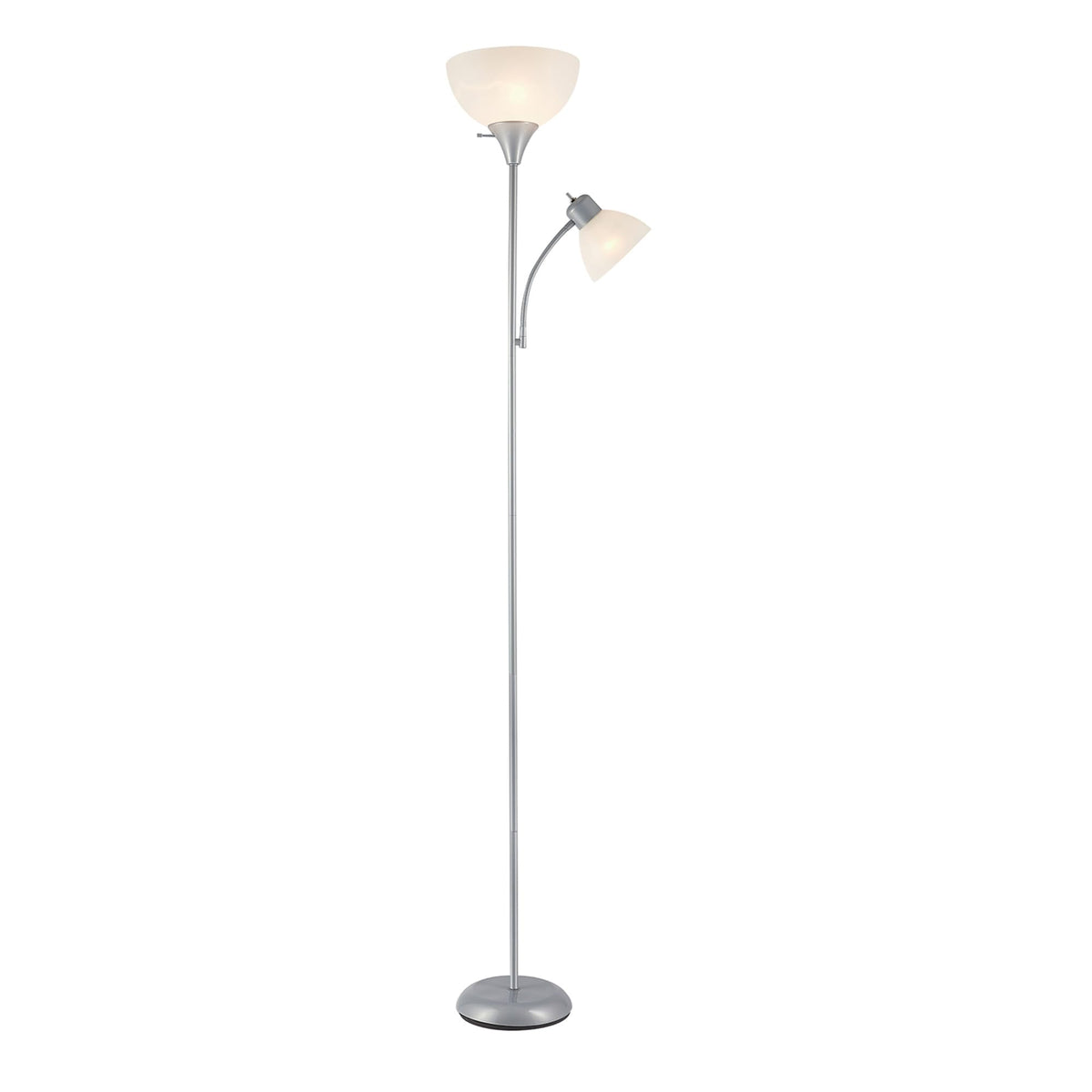 Frosted shade diffuses light for comfortable illumination.