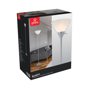 Lit Elliott floor lamp demonstrating warm, even glow in a room