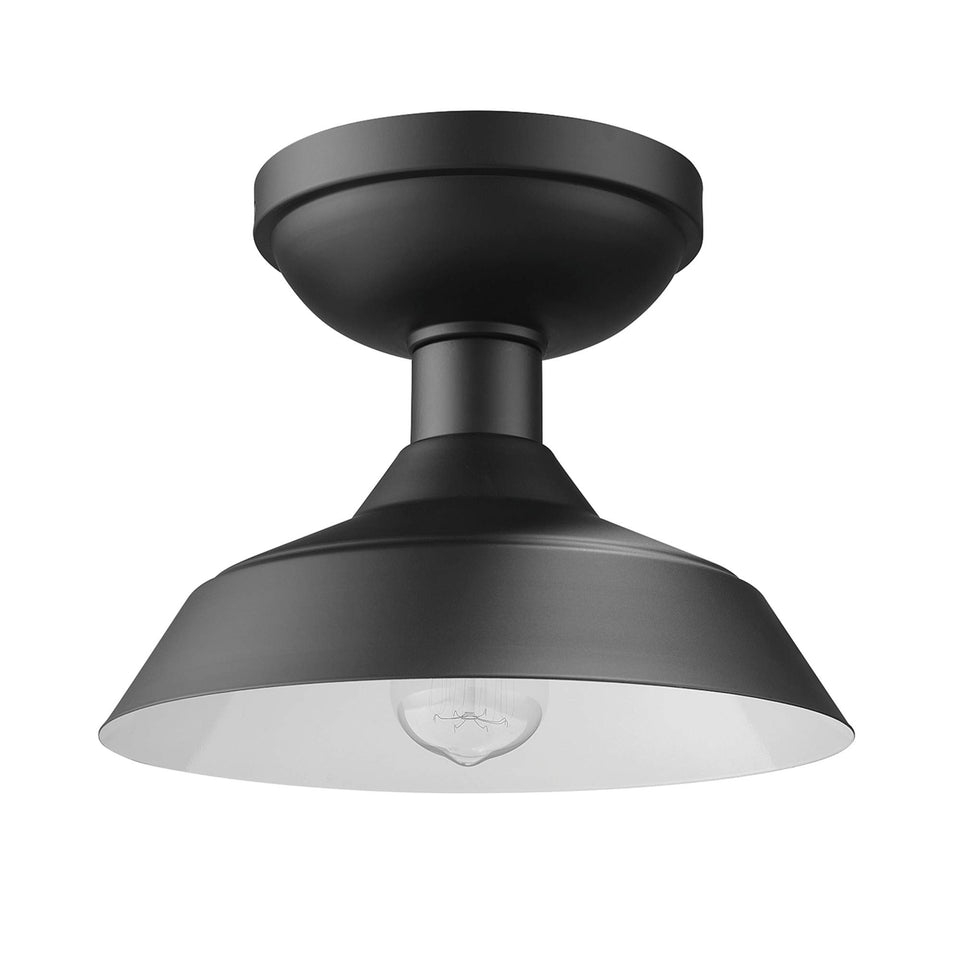 Globe Electric Kurt outdoor flush mount front view in matte black finish for versatile spaces