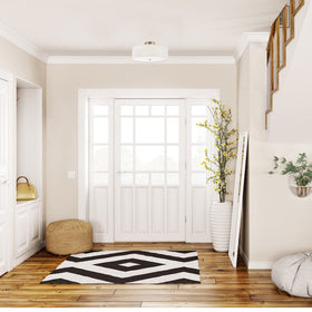 Globe Electric white linen shade delivers soft, diffuse illumination.
