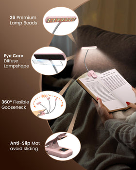 Glocusent 26 LED Book Light features a 360-degree gooseneck for precise aiming.