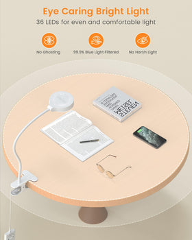 Glocusent 36-LED eye-care bed lamp brightening a reading area