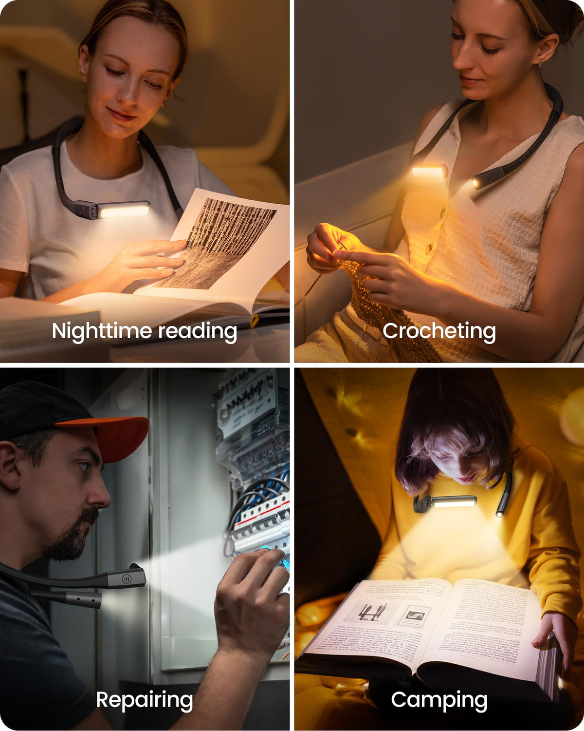 Glocusent Bendable Neck Light features a 1600mAh battery for long runtime