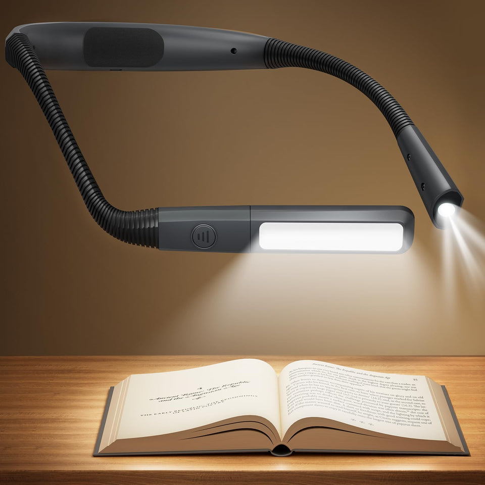 Glocusent Bendable Neck Light with rectangular floodlight for wide, shadow-free reading