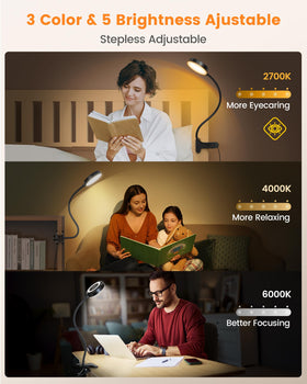 Glocusent Clip-On Light demonstrates three color temperatures for focus.