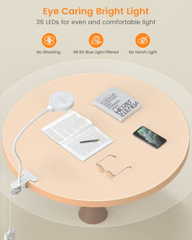 Glocusent headboard clip setup demonstrating versatile placement on dorm beds or desks.