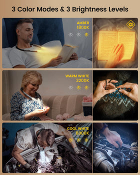 Glocusent upgraded neck reading light 90-degree beam concentrates light on your page