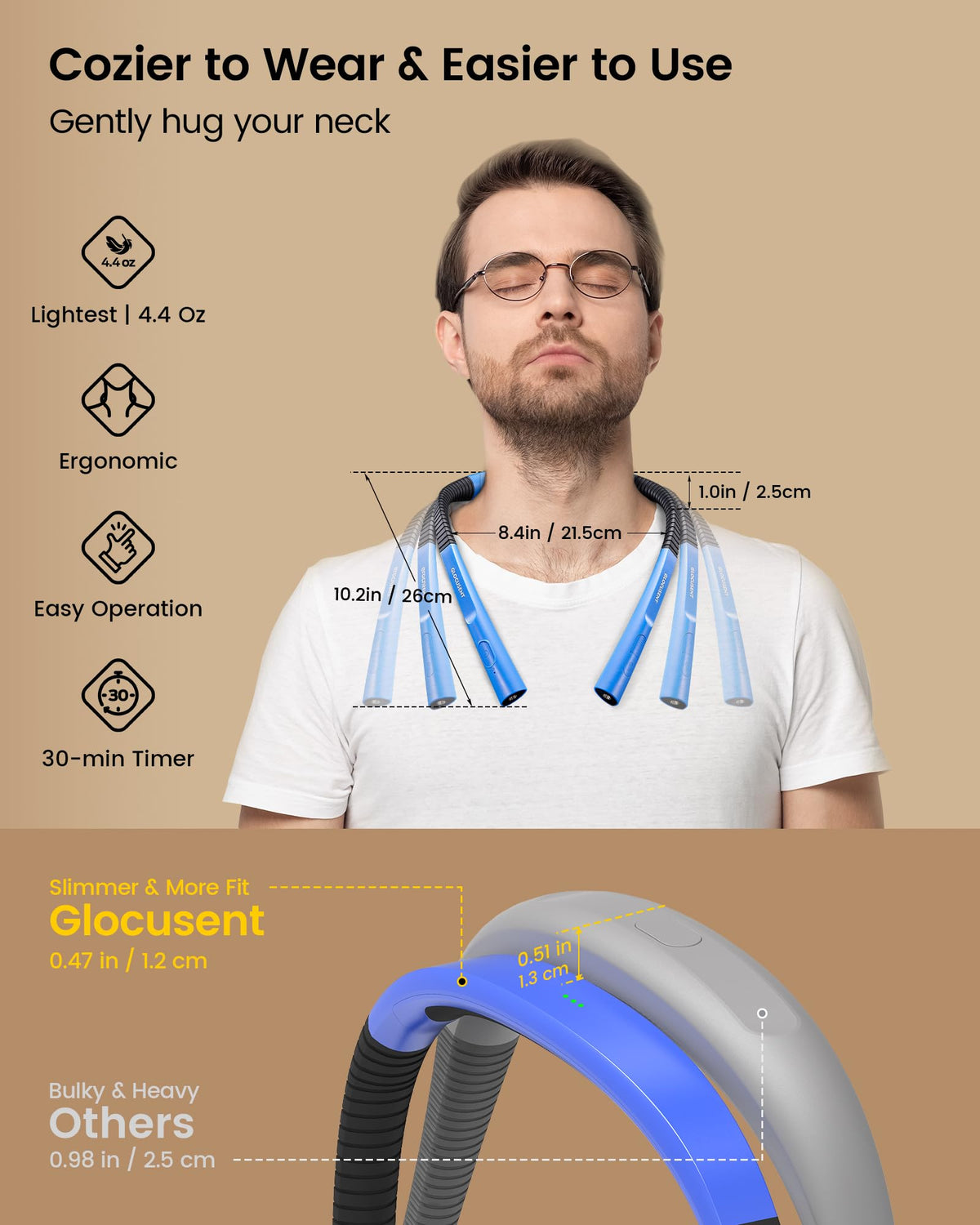 Glocusent neck light with brightness controls for tailored bed reading