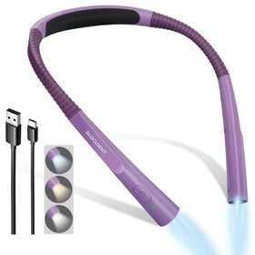 Glocusent upgraded neck reading light front view, lightweight and unobtrusive for comfortable bedside reading.