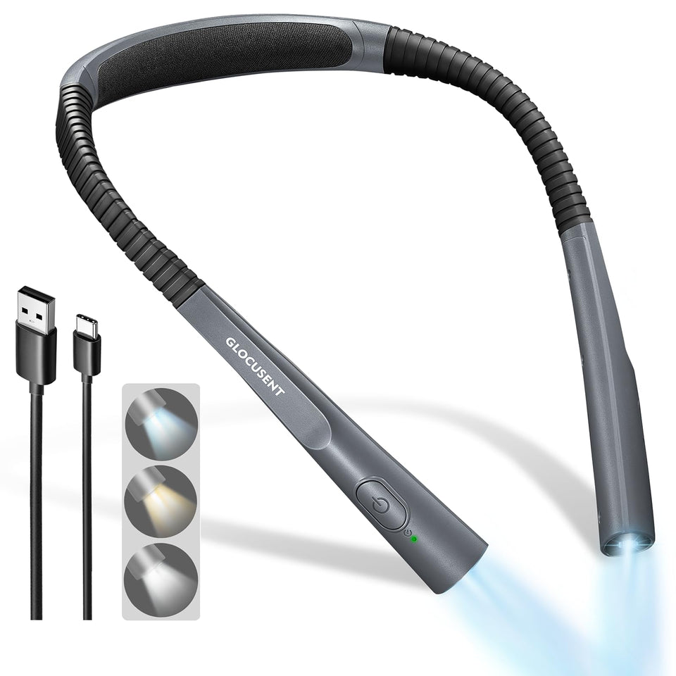 Glocusent upgraded neck reading light shows its slim ergonomic neck for comfortable hands-free reading