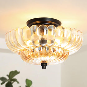 GloMuse vintage black semi-flush mount with barrel glass close ceiling for elegant ambience