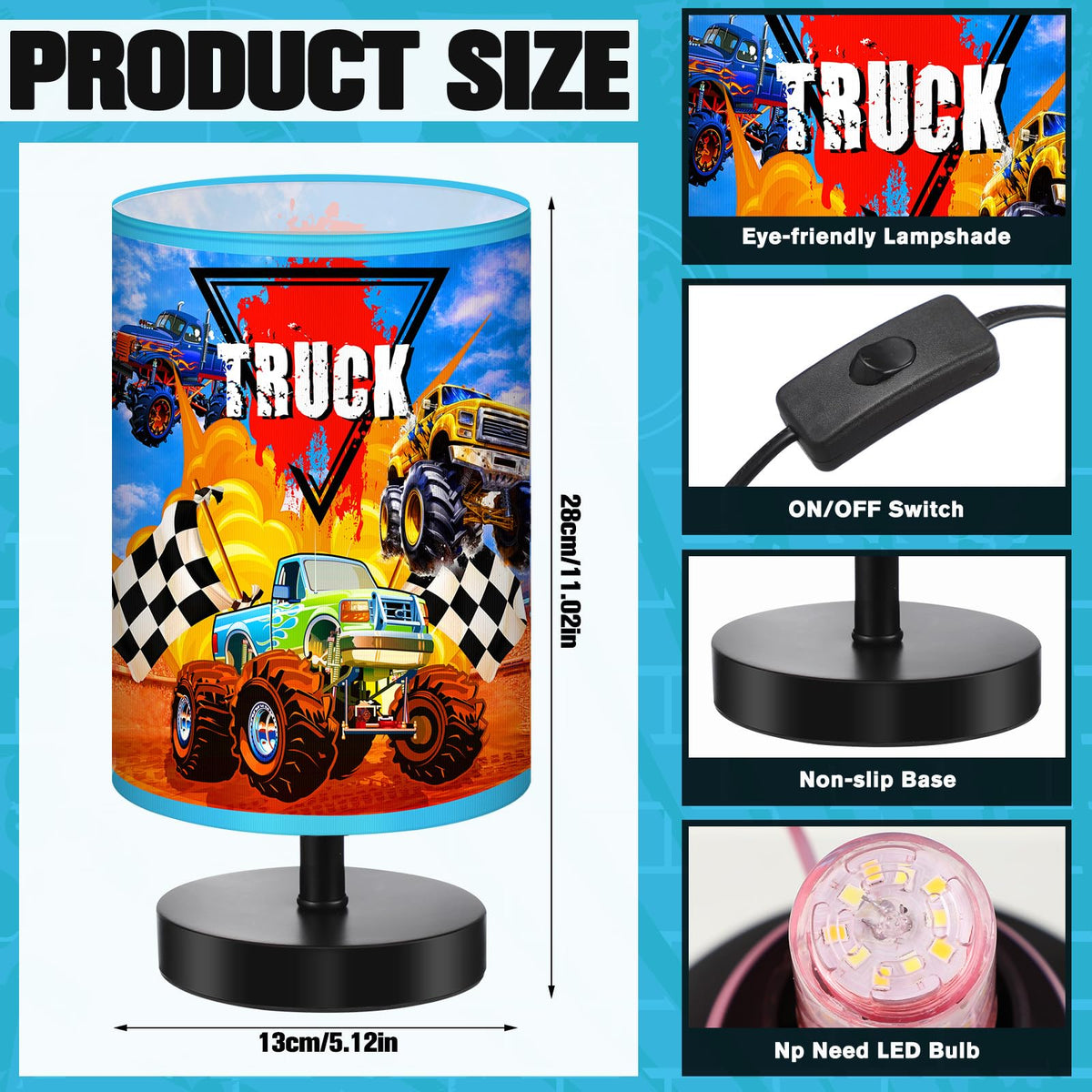 Glooglitter Monster Truck lamp LED brightness control for cozy evenings