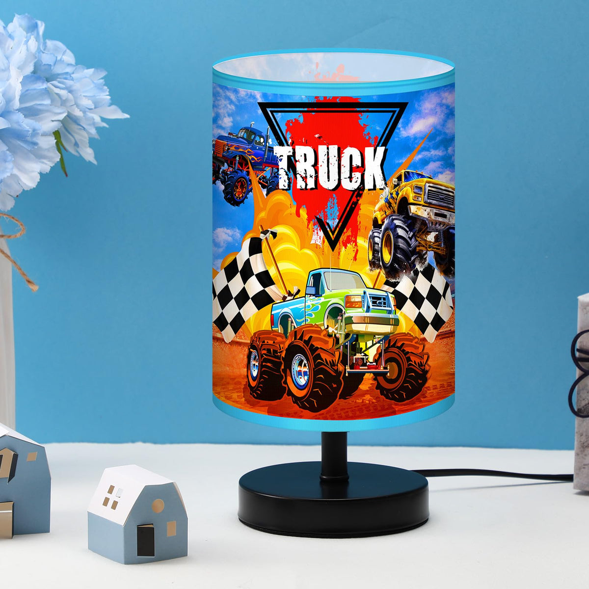 Glooglitter Monster Truck linen shade adds modern charm to space