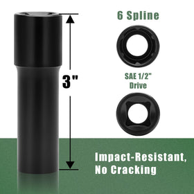 Glorider lug nut socket fits M12x1.5 bolts, enabling quick removal with impact tools.