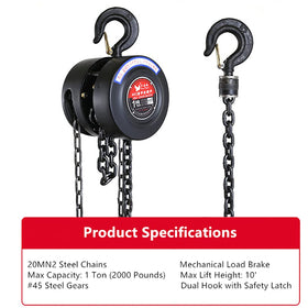 glorousamc manual chain hoist in warehouse setup with dual hooks for flexible lifting.