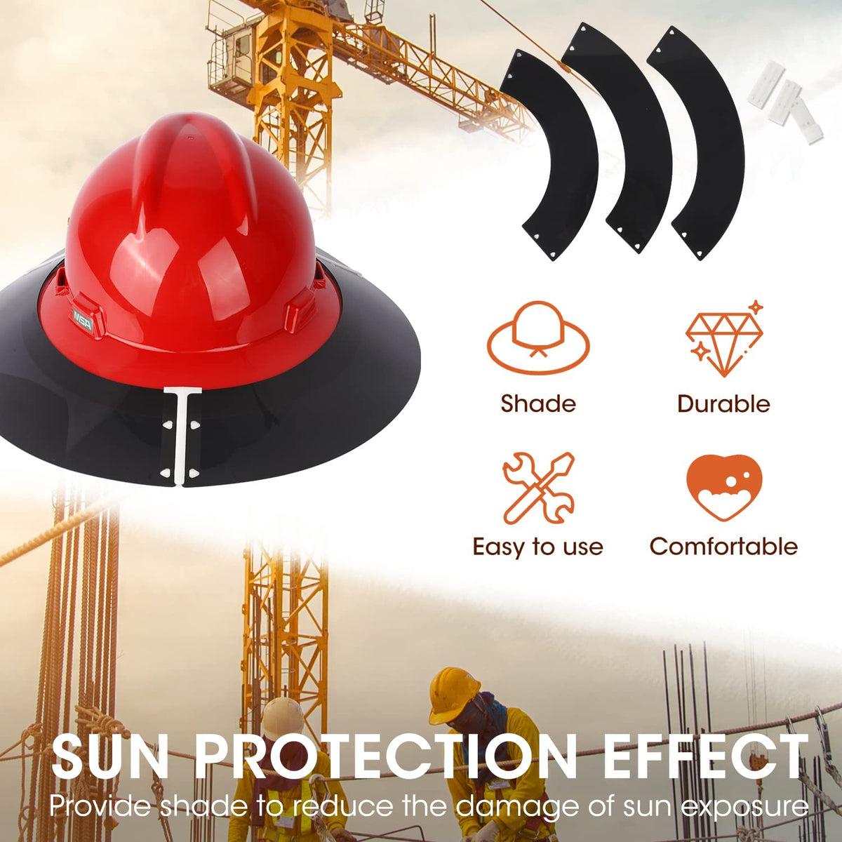 Glosaie hard hat visor mounting installation demonstrates tool-free secure setup.