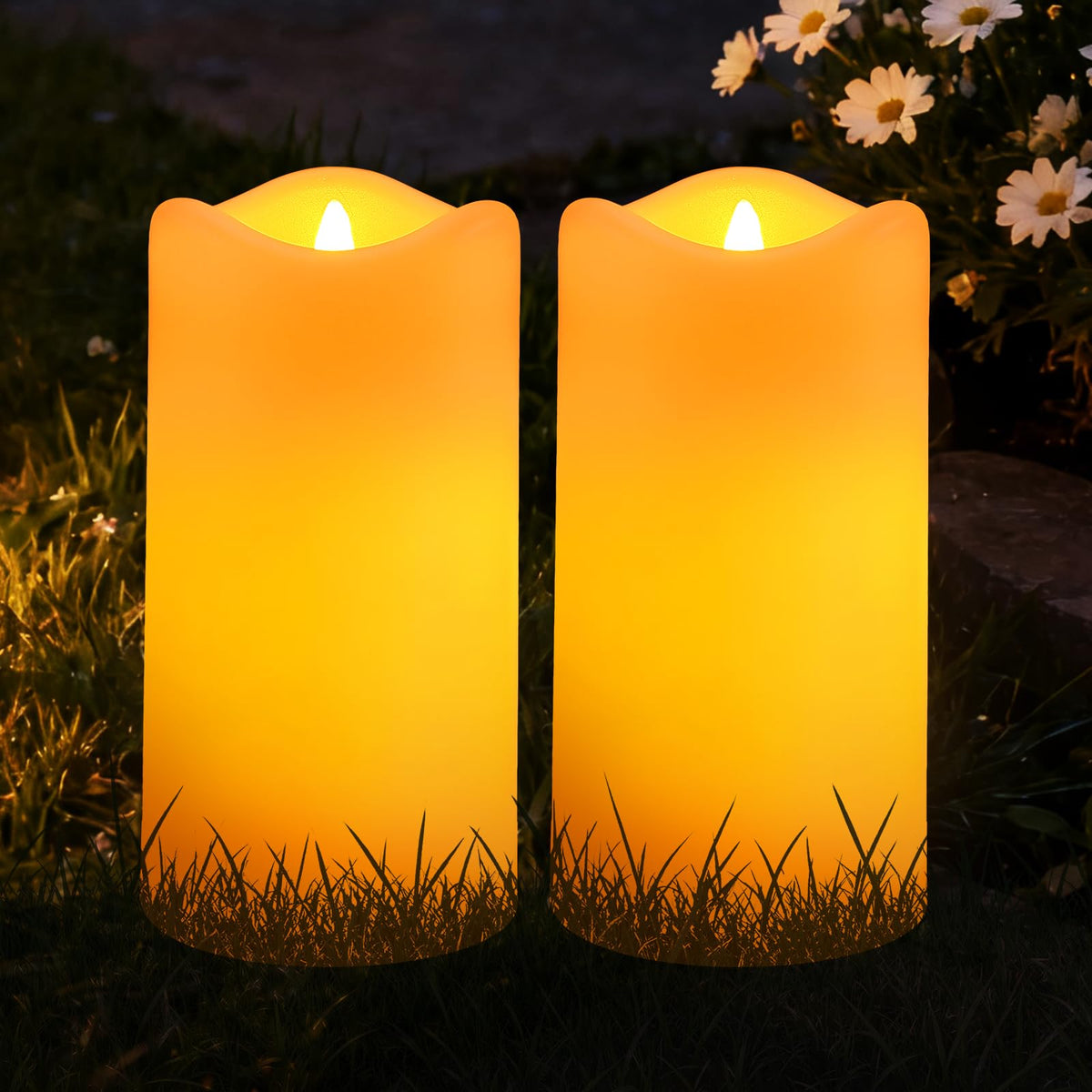 Glosola solar candles 2-pack lantern: warm glow for outdoor lanterns, safe ambience.