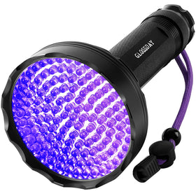 Glossday blacklight flashlight with 128 UV LEDs for broad-area illumination.