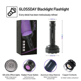 Glossday UV flashlight with ergonomic, non-slip grip for secure handling.