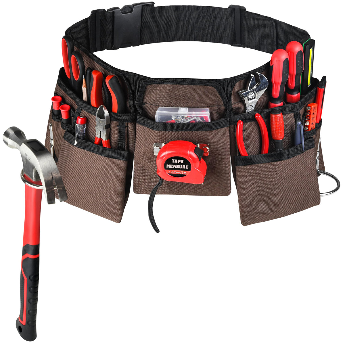 GlossyEnd 19-pocket tool belt in brown and black for organized carpentry daily use.