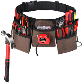 GlossyEnd 19-pocket tool belt in brown and black for organized carpentry daily use.